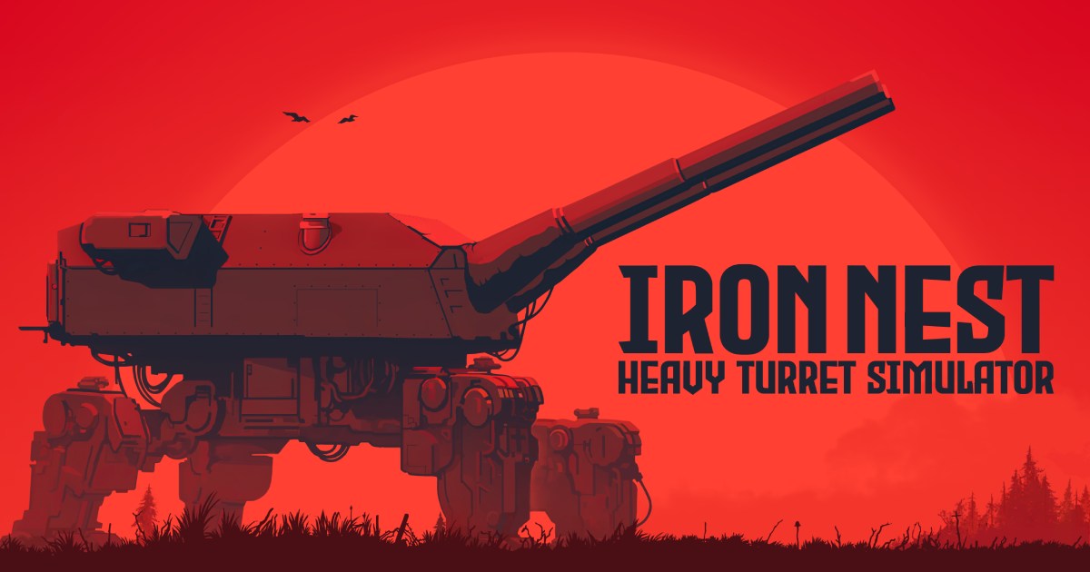 Official IRON NEST key art showing the heavy artillery machine and its operators